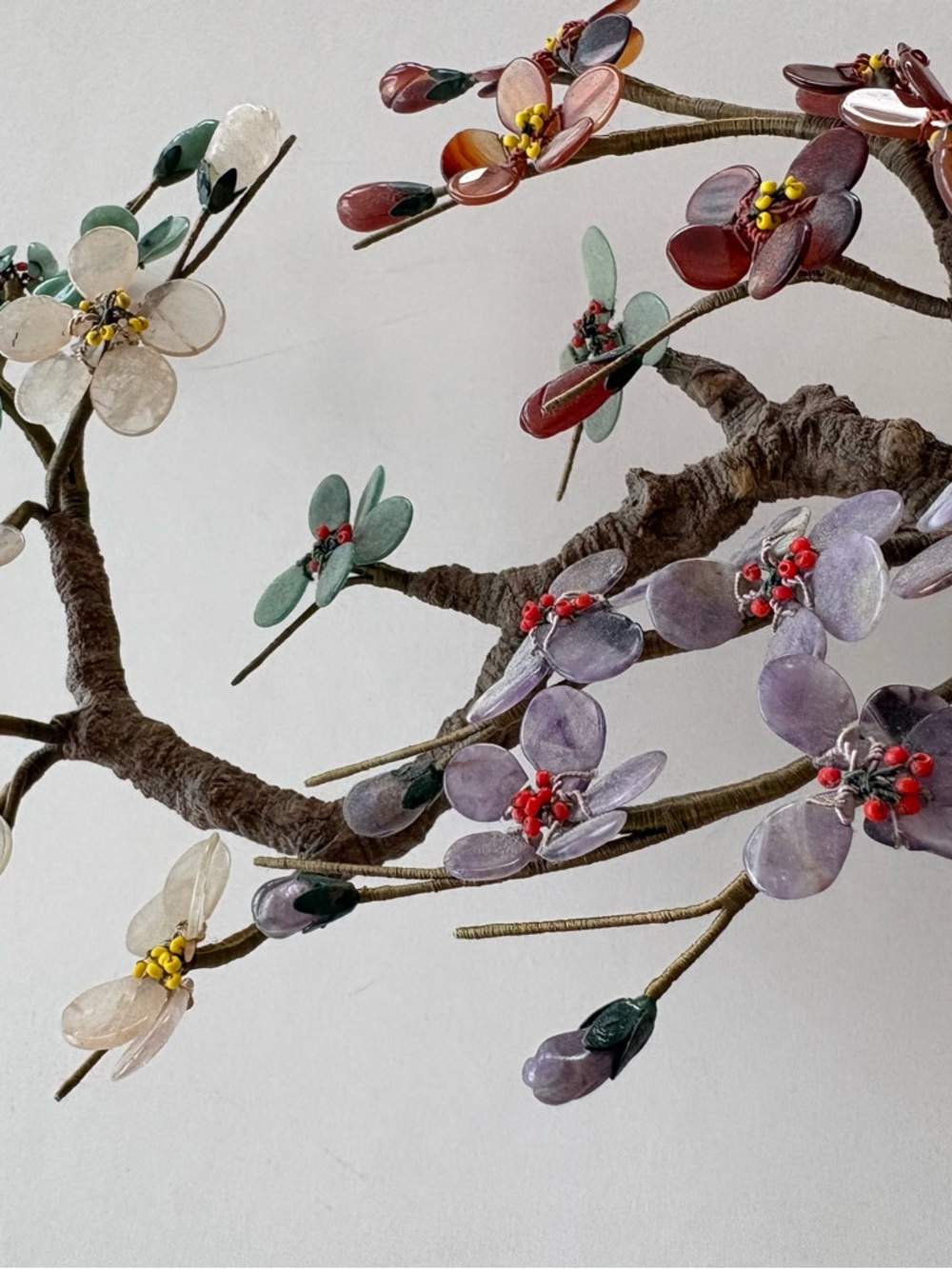 Vintage Jade Multi-Color Gemstone Flower Bonsai Sculpture - Home Art - Picture 10 of 11